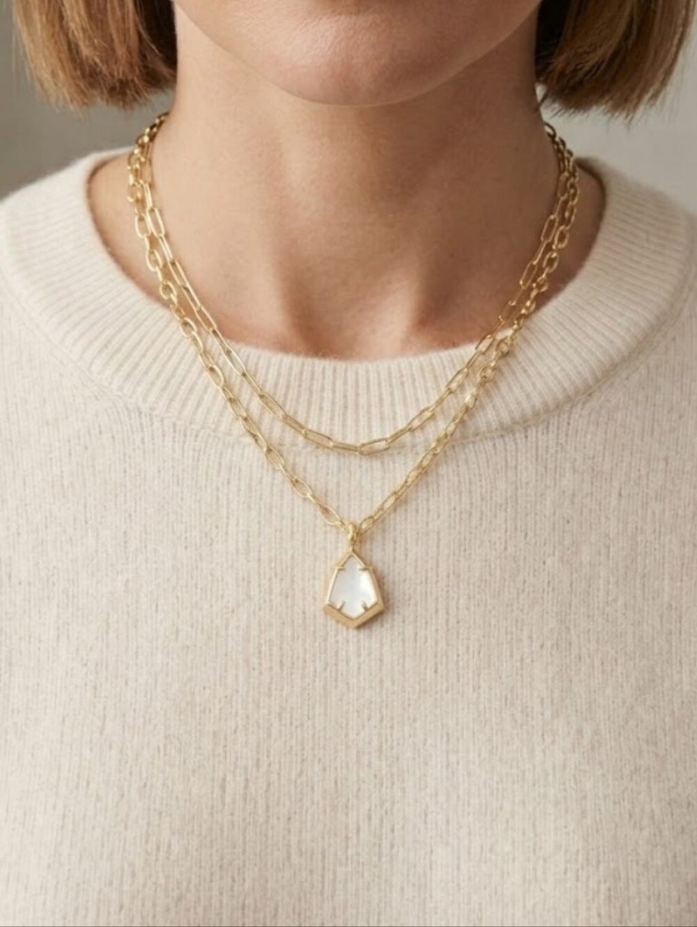 Kendra Scott Gold Mother of Pearl Camry Enamel Frame Necklace NWT